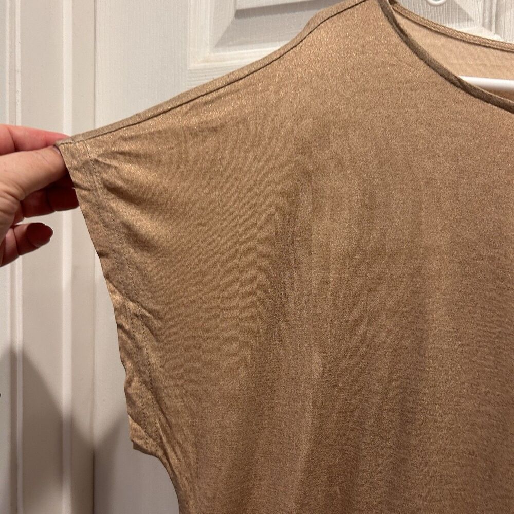 Lauren Ralph Lauren Metallic Gold Short‎ Dolman Sleeve Top Women’s Large Vintage - Picture 2 of 5